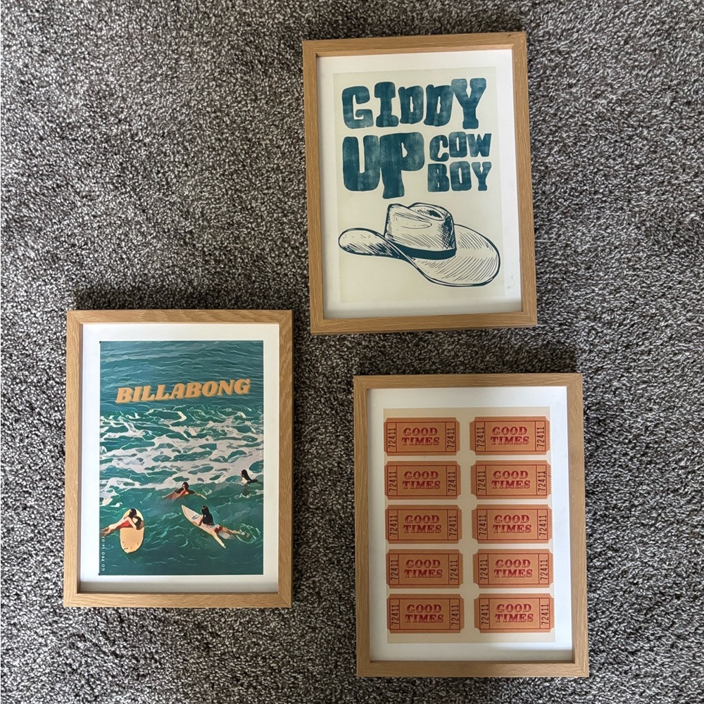 Mixtiles Billabong, Good Times, Giddy Up Cowboy Wall Decor (set of 3 prints)